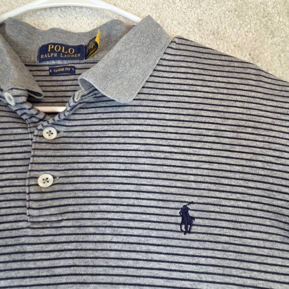 Polo Ralph Lauren Other - Polo Ralph Lauren Shirt Mens XXL Gray Navy Stripe Short Sleeve Pony Cotton